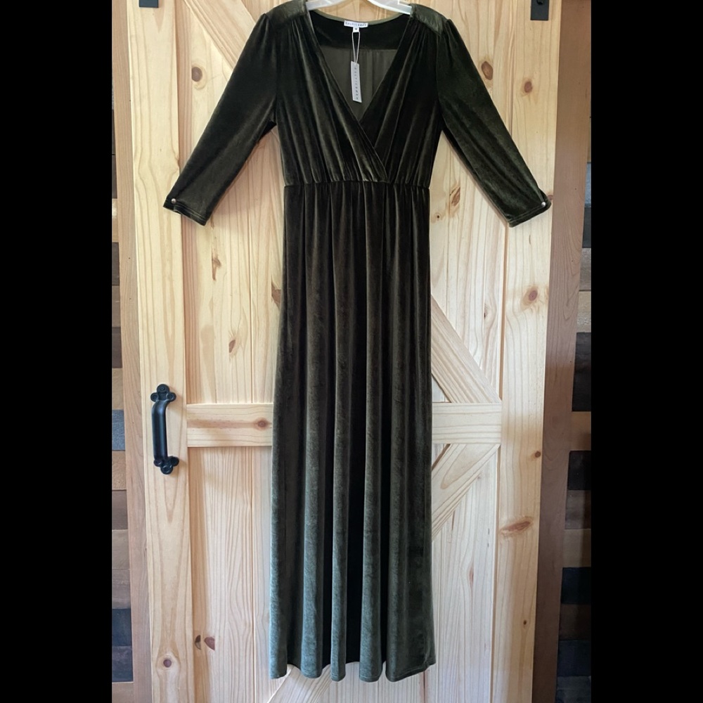 Size M . Long olive green velvet Baltic Born dress